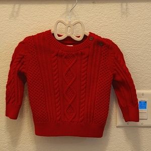 GAP kids red cable knit sweater, 6-12mo, shoulder buttons. EUC.